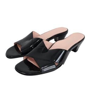 Taryn Rose Black Patent Leather Mule Criss Cross Strap Block Heel Size 10